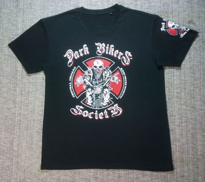 T-Shirt - 2XL - Un Motard Biker en Bandana dessous une Croix avec Logo "Dark Bikers Society".