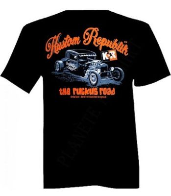 T-Shirt - L - Un Hot Rod Noir avec Portrait d'un Crâne Rock Chevelure Noir pour "The Ruckus Road" d'un "Greaser Addikt".