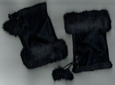 Une Paire de Gants "Mitaine" En "Polyester & Simili Daim", Doublure Fourrure, de Couleur Noir, pour une Taille Réglable Unis de T6 à T8