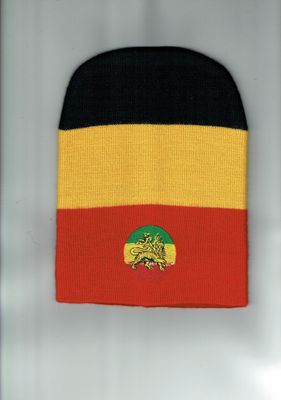 Un Bonnet au Couleur "Reggae", Composé du Noir, Vert, Jaune, Rouge et son Logo "Lion",