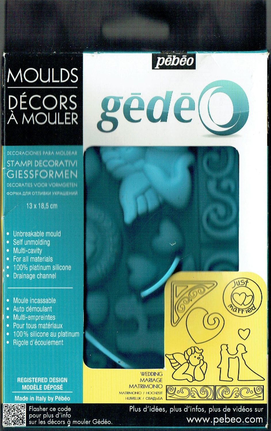 Moule Incassable "13 x 18.5" 100 % Silicone au Platinum, Auto-Démoulant "Moules de Mariage", Coeur, Ange, Marié, Symbole, Logo pour Tous Matériaux