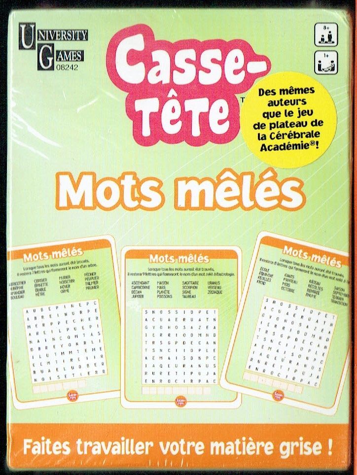 Jeu de Cartes "Casse-Tête"", Effectuez des "Mots Mêlés sur des Cartes", Faites Travailler votre Matière Grise pendant la Récréation, la Pause. Retrouvez les Mots de la Liste Proposé dans le Labyrinthe