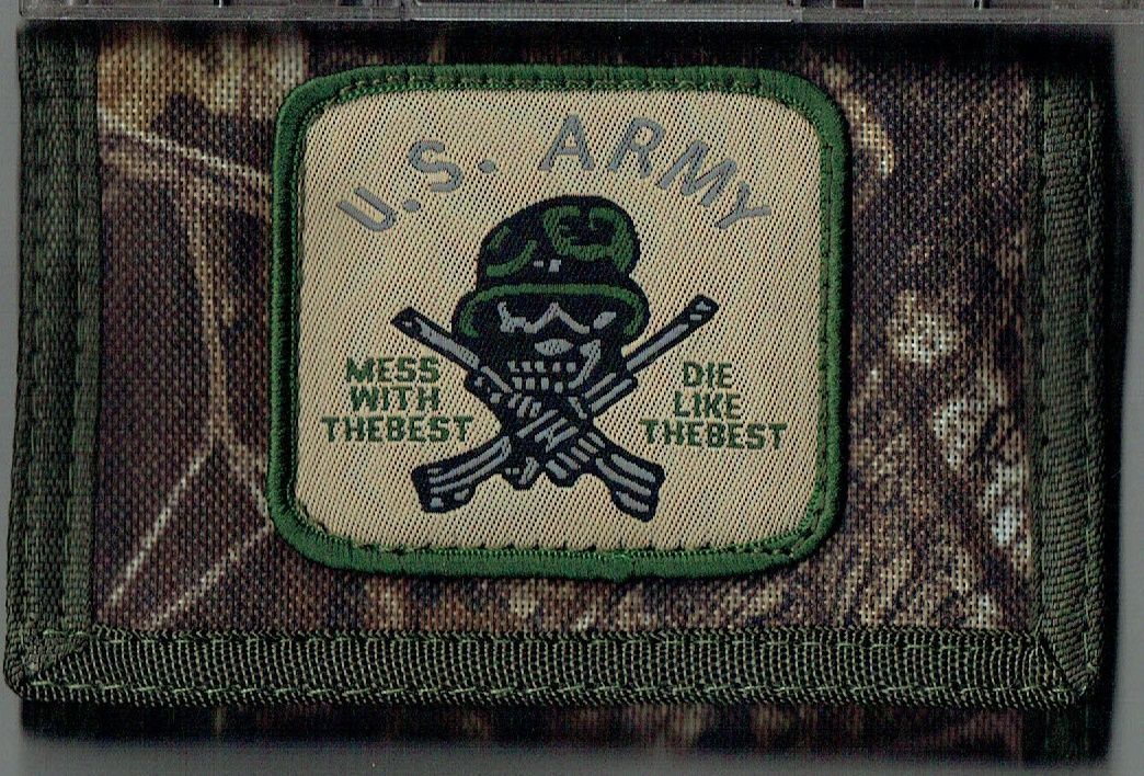 Porte Feuille Tissus - Imprimé, "U.S. ARMY Crâne Vert Militaire"