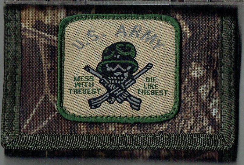 Porte Feuille Tissus - Imprimé, "U.S. ARMY Crâne Vert Militaire"