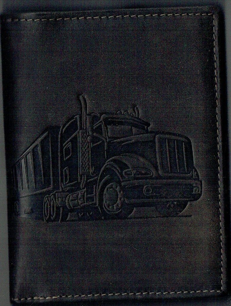 Porte-Feuille 120 Imprimé "Camion", De Couleur Noir Vieilli, Cuir de Vachette Système RFID Anti-Transfère CB, Vertical