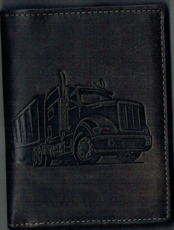 Porte-Feuille 120 Imprimé "Camion", De Couleur Noir Vieilli, Cuir de Vachette Système RFID Anti-Transfère CB, Vertical