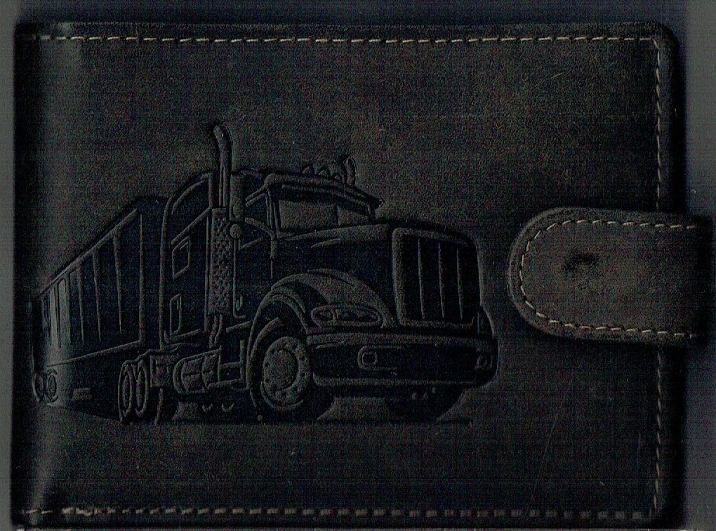Porte-Feuille 156 Imprimé "Camion", De Couleur Noir Vieilli, Cuir de Vachette Système RFID Anti-Transfère CB, Horizontal