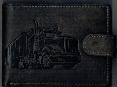 Porte-Feuille 156 Imprimé "Camion", De Couleur Noir Vieilli, Cuir de Vachette Système RFID Anti-Transfère CB, Horizontal