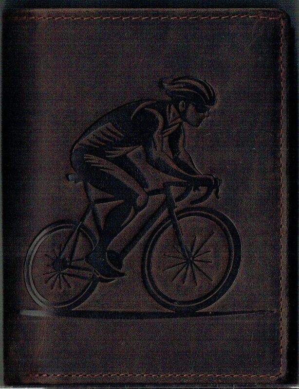 Porte-Feuille 120 Imprimé "Le Cycliste", De Couleur Marron Vieilli, Cuir de Vachette Système RFID Anti-Transfère CB, Vertical