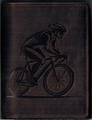 Porte-Feuille 120 Imprimé "Le Cycliste", De Couleur Marron Vieilli, Cuir de Vachette Système RFID Anti-Transfère CB, Vertical