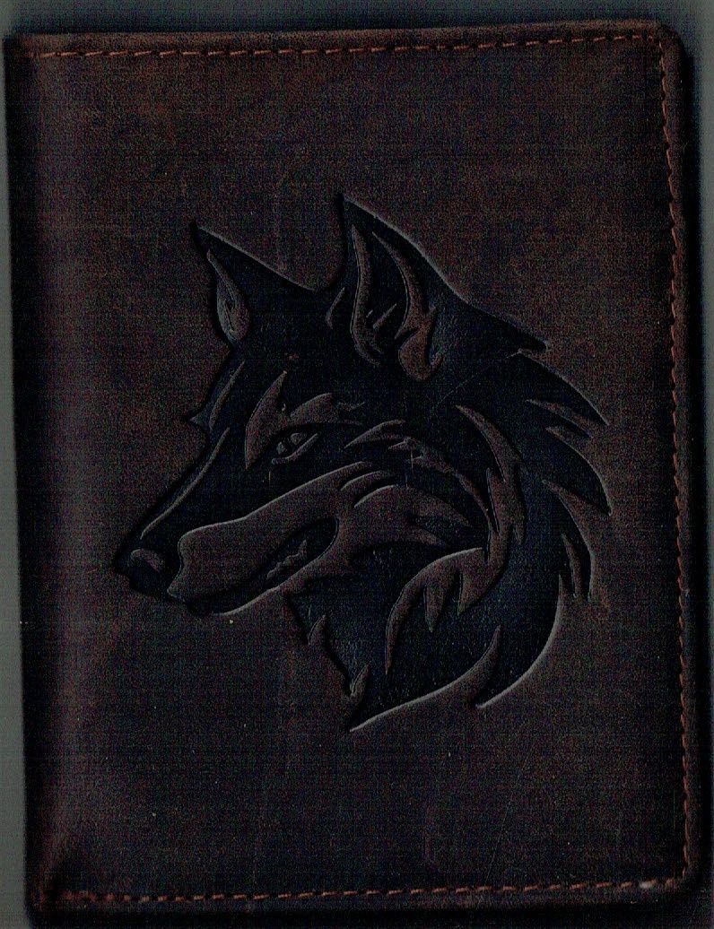 Porte-Feuille 120 Imprimé "Loup", De Couleur Marron Vieilli, Cuir de Vachette Système RFID Anti-Transfère CB, Vertical
