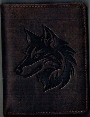 Porte-Feuille 120 Imprimé "Loup", De Couleur Marron Vieilli, Cuir de Vachette Système RFID Anti-Transfère CB, Vertical