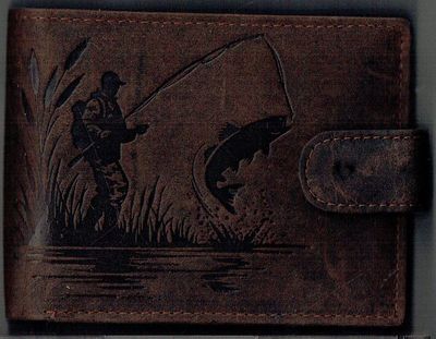 Porte-Feuille 156 Imprimé "Le Pêcheur" - Cuir de Vachette - Noir Vieillie - Système RFID Horizontal