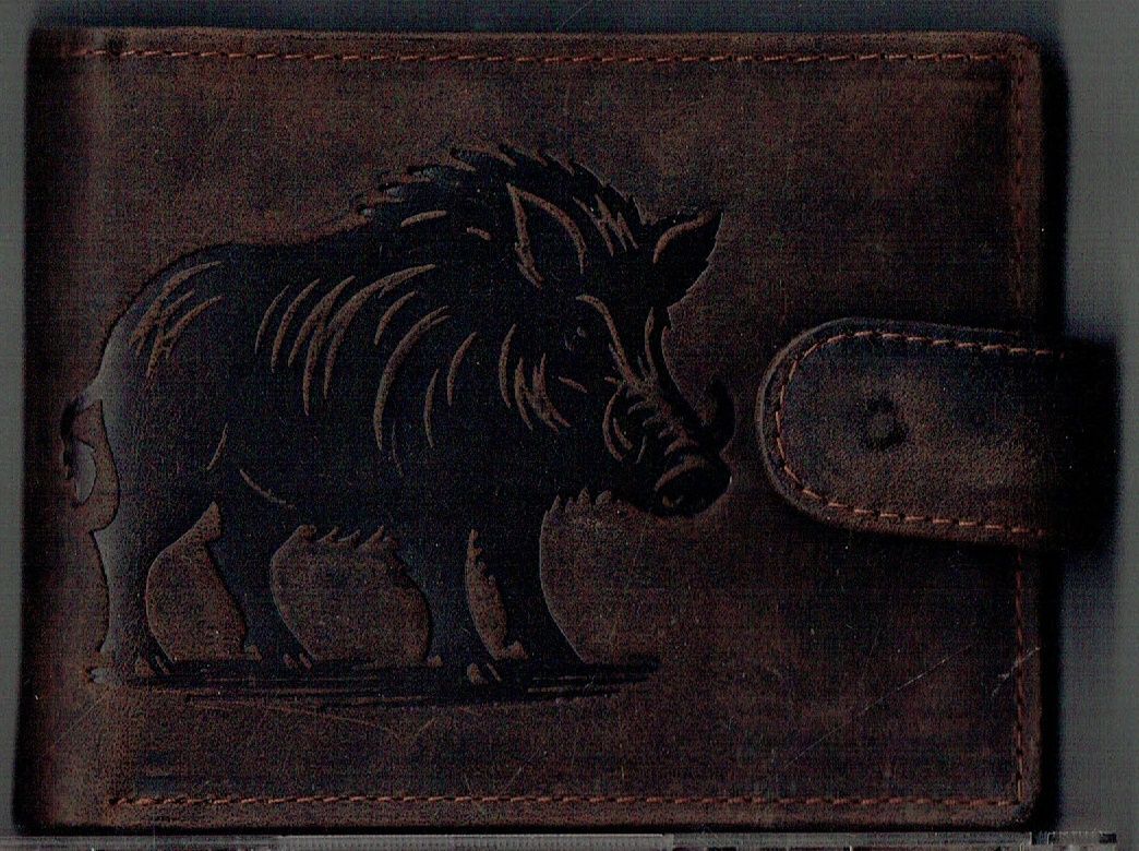 Porte-Feuille 156 Imprimé "Sanglier" - Cuir de Vachette - Marron Vieillie - Système RFID Horizontal