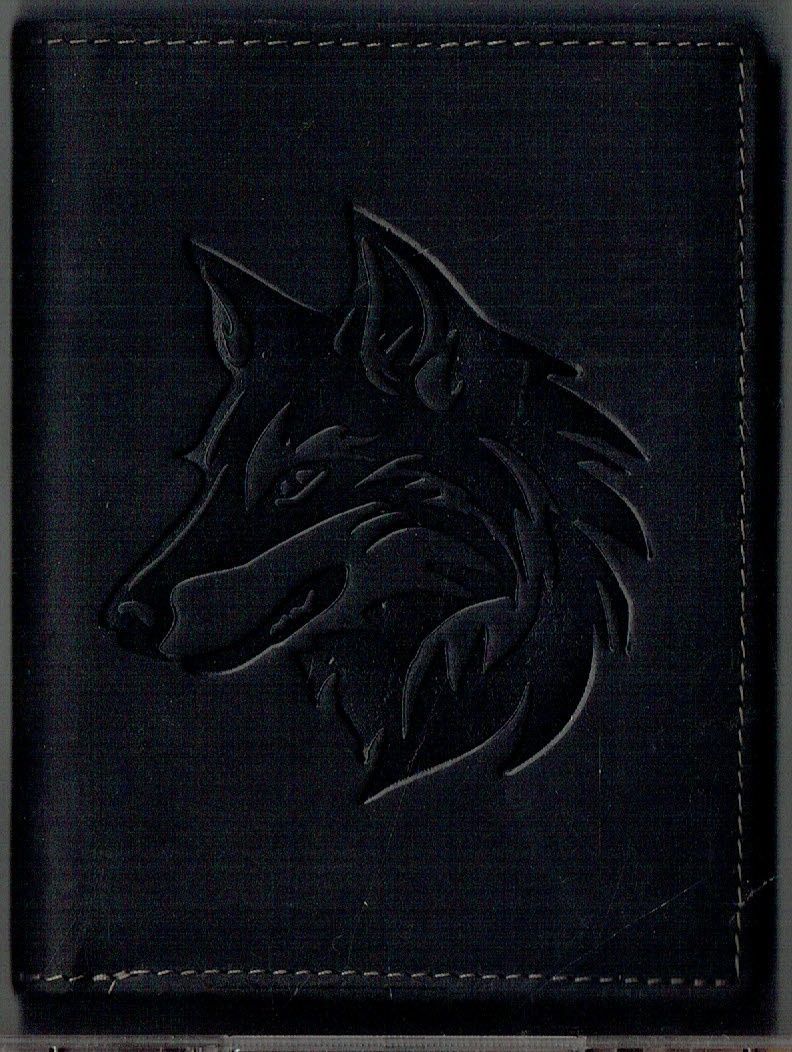 Porte-Feuille 120 Imprimé "LOUP", De Couleur Noir Vieilli, Cuir de Vachette avec Système RFID Anti-Transfère CB, Vertical