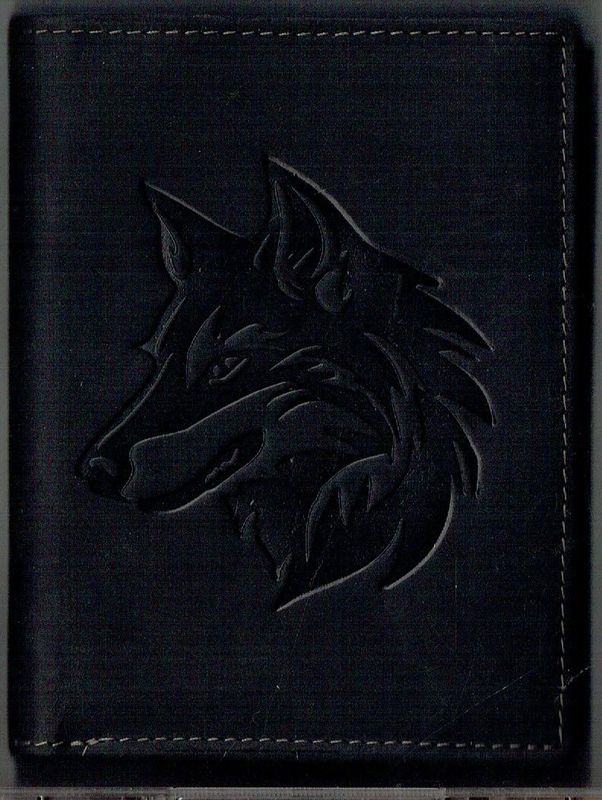 Porte-Feuille 120 Imprimé "LOUP", De Couleur Noir Vieilli, Cuir de Vachette avec Système RFID Anti-Transfère CB, Vertical
