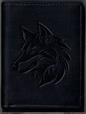 Porte-Feuille 120 Imprimé "LOUP", De Couleur Noir Vieilli, Cuir de Vachette avec Système RFID Anti-Transfère CB, Vertical