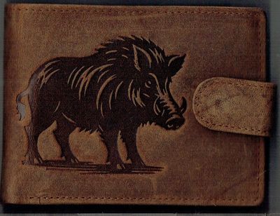 Porte-Feuille 156 Imprimé "Sanglier" - Cuir de Vachette - Camel Vieillie - Système RFID Horizontal