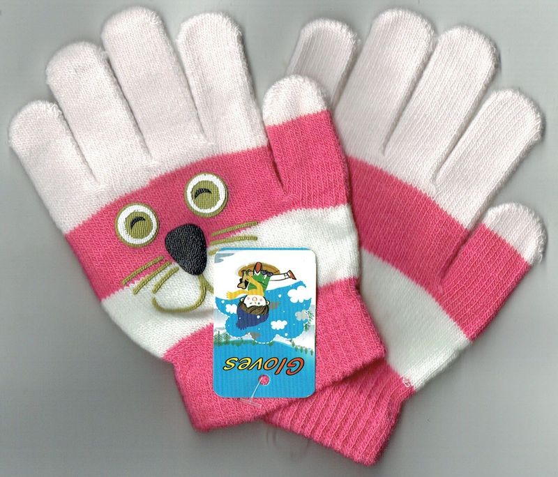 Une Paire de Gants pour "les Enfants" Imprimé avec une Tête de Chatons au Dessus, de Couleur Rose/Rose Claire, pour une Taille Unis de 9x12 cm...