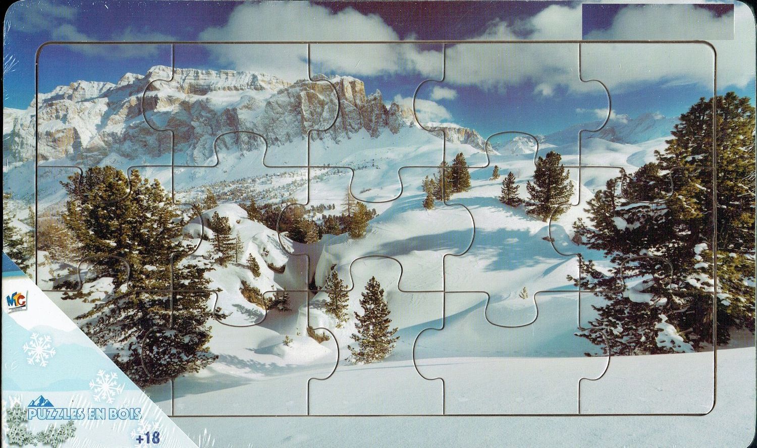 Puzzles en Bois, "Montagne Enneigée,Sapins ", Paysage Magnifique... En Bois avec une épaisseur de 8 mm, 15 Pièces, 18 mois et +...