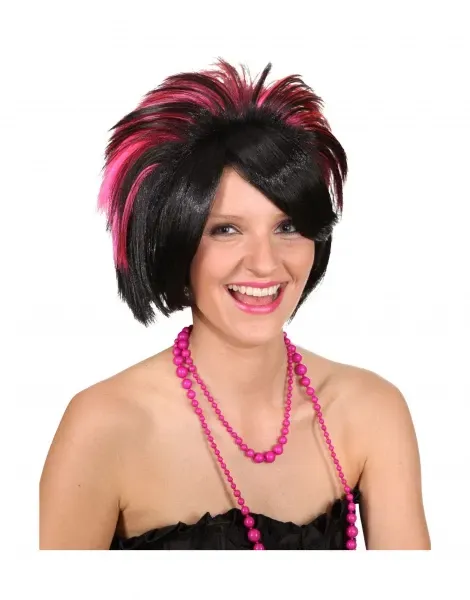Perruque "Couleur Noir/Violet/Rose" A Votre Déguisement, Vous êtes "Miss Hanna Pink" Votre Personnage People de vos Soirées.