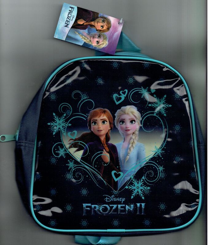 Sac à dos Enfant, "Deux Portrait Elsa Frozen II", De Couleur Bleu Marine, Lanière Bleu, pour une Dimension de 24x22x6 cm.