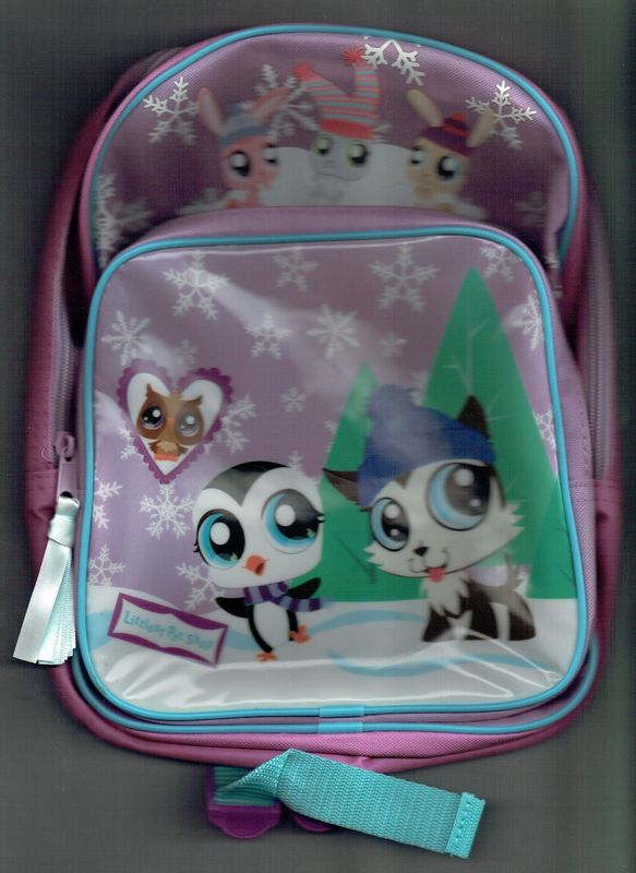 Sac à dos Enfant, "Little PetShop", Déco les PetShop De Couleur Violet Bleu, Lanière Mousse Violet, pour une Dimension de 30x23x6 cm.