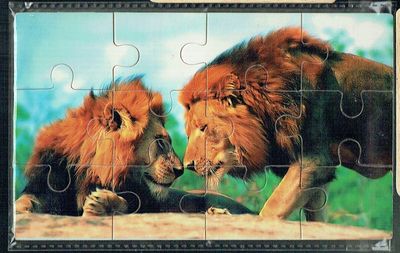 Puzzle en Bois, "Les Deux Lions", 12 Pièces En Bois, avec une Épaisseur de 3mm, un Jeu en Bois pour éveiller les petits...