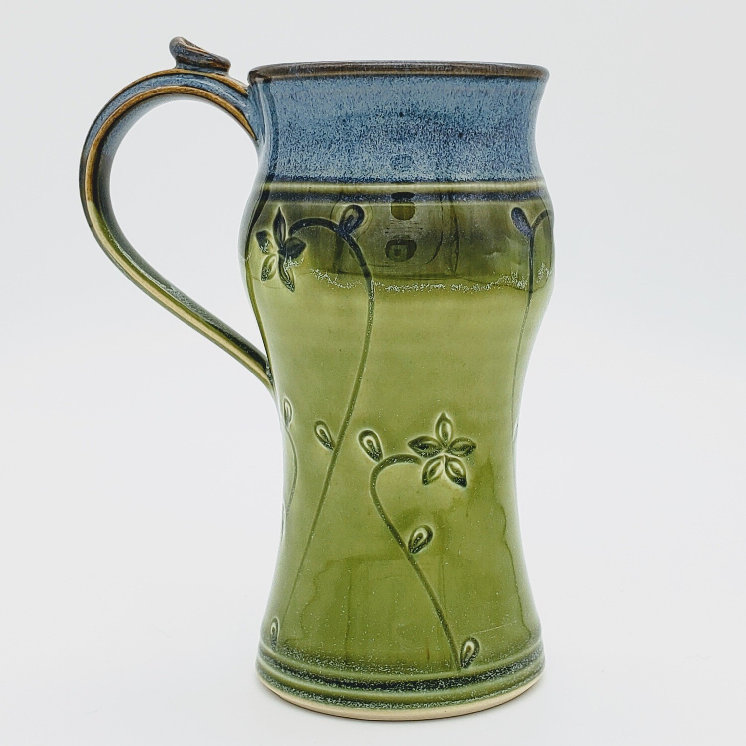 12oz Pottery Mug with Flowers, Color: Green