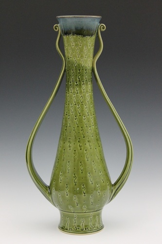 Large Handmade Ceramic Vase Green Lotus Flower