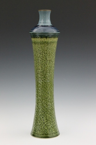Large Handmade Ceramic Vase in Green with Blue accents