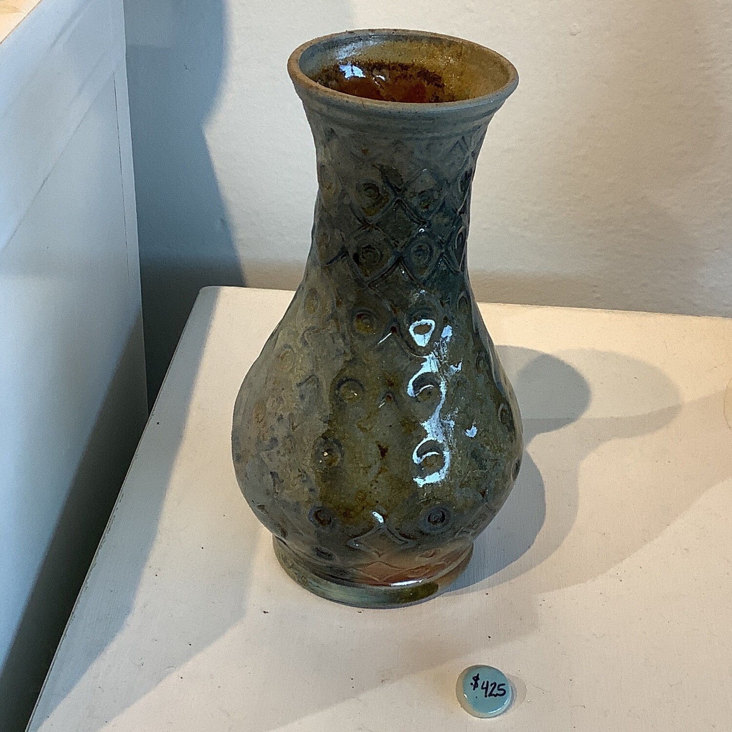 Medium wood fire vase peacock