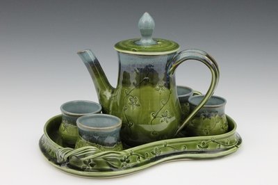 Handmade Ceramic tea set in green