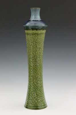 Large Handmade Ceramic Vase in Green with Blue accents