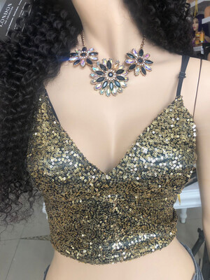 Ladies Top Gold Sequins (TT4533)