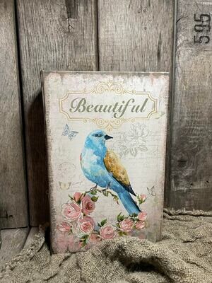 Deco boek met vogel en Romantische roosjes