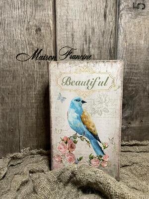 Deco boek met vogel en romantische roosjes klein