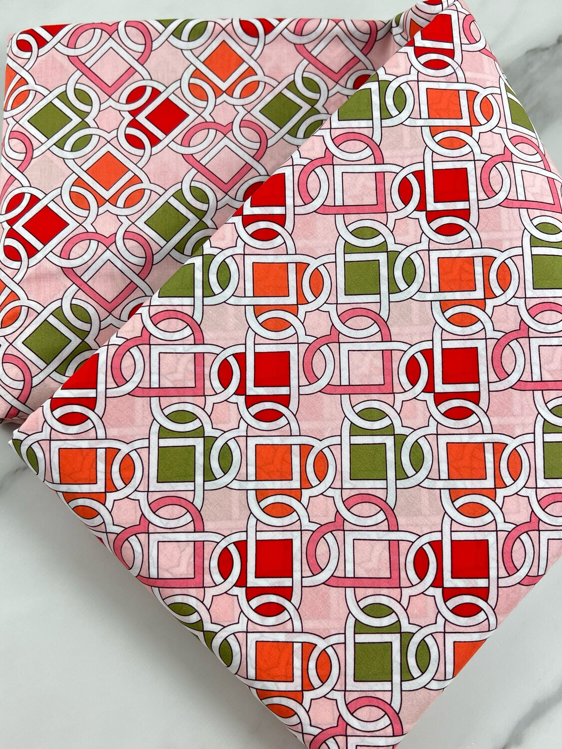 Tana Lawn Cotton Fabric - Hearts Chain Pink