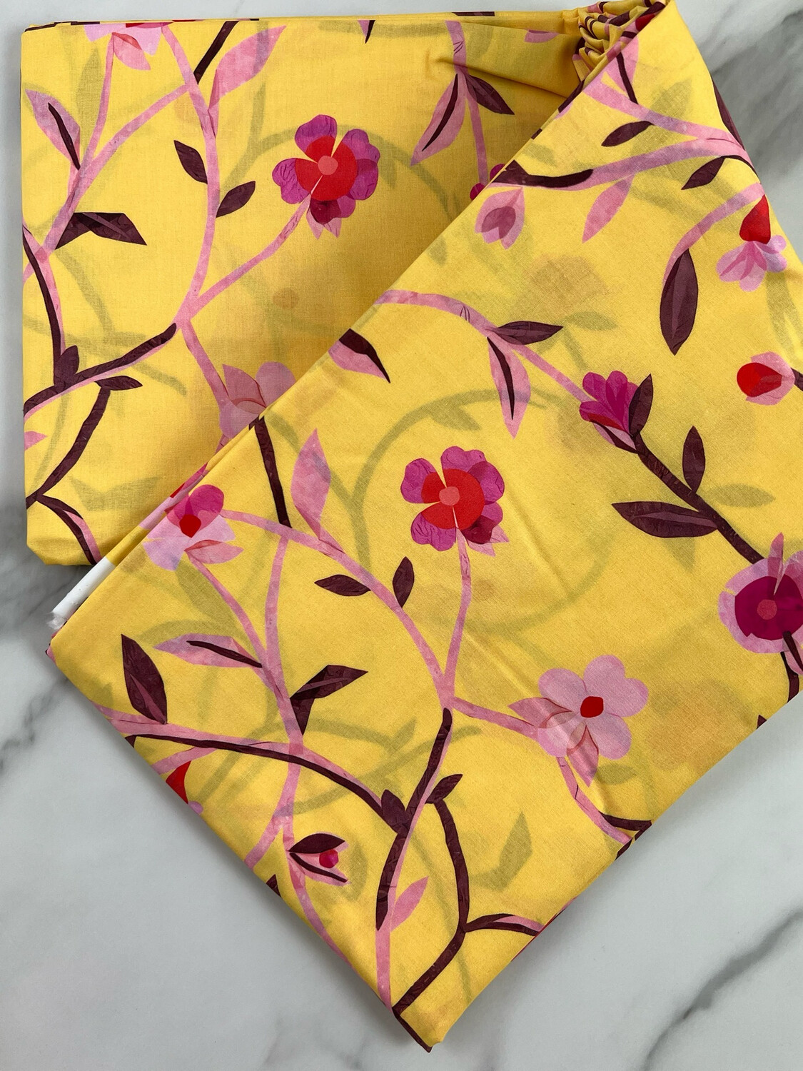Tana Lawn Cotton Fabric- Flower Branches Yellow
