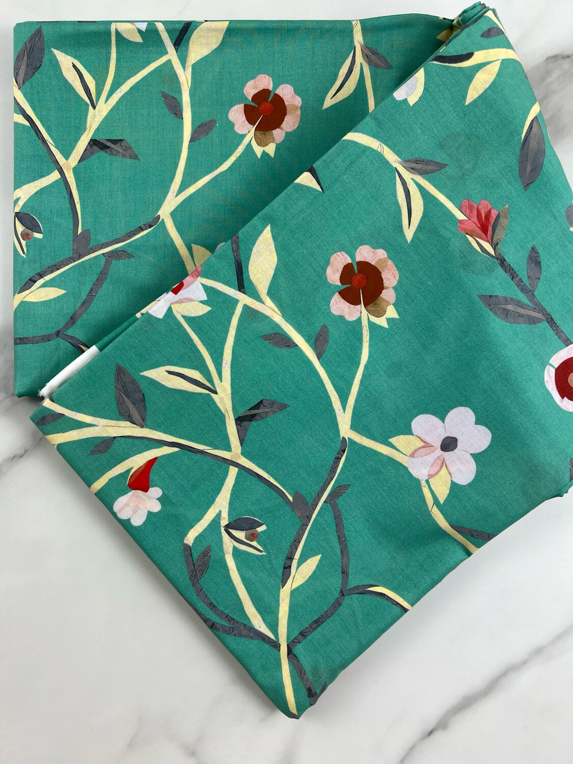 Tana Lawn Cotton Fabric - Flower Branches Green