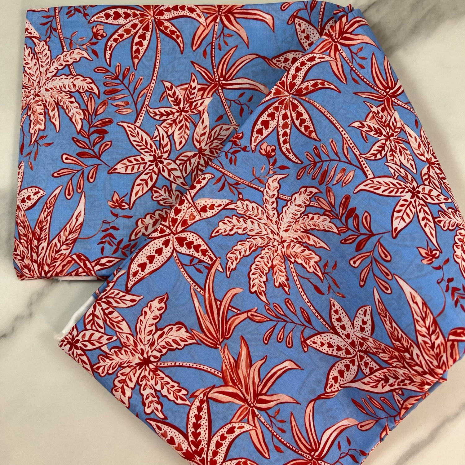 Tana Lawn Cotton- Blue Red Leaves