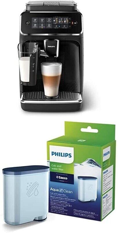 Philips 3200 Series Fully Automatic Espresso Machine with LatteGo, Black, EP3241/54 with Philips Saeco AquaClean Filter Single Unit, CA6903/10