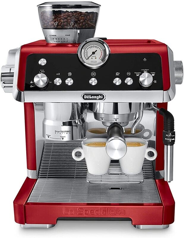 De&#39;Longhi EC9335R La Specialista Espresso Machine with Sensor Grinder, Dual Heating System, Advanced Latte System &amp; Hot Water Spout for Americano Coffee or Tea, Stainless Steel, Red