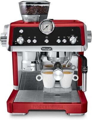 De&#39;Longhi EC9335R La Specialista Espresso Machine with Sensor Grinder, Dual Heating System, Advanced Latte System &amp; Hot Water Spout for Americano Coffee or Tea, Stainless Steel, Red