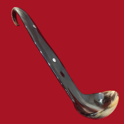 Cucchiaio Mestolo in corno naturale e argento Collezione icoltelli Serie Argento lunghezza 20 cm