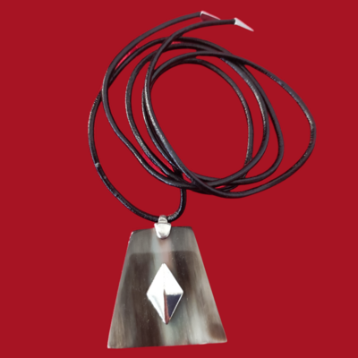 Collana " Diamond " in caucciù , Corno Naturale e argento 925