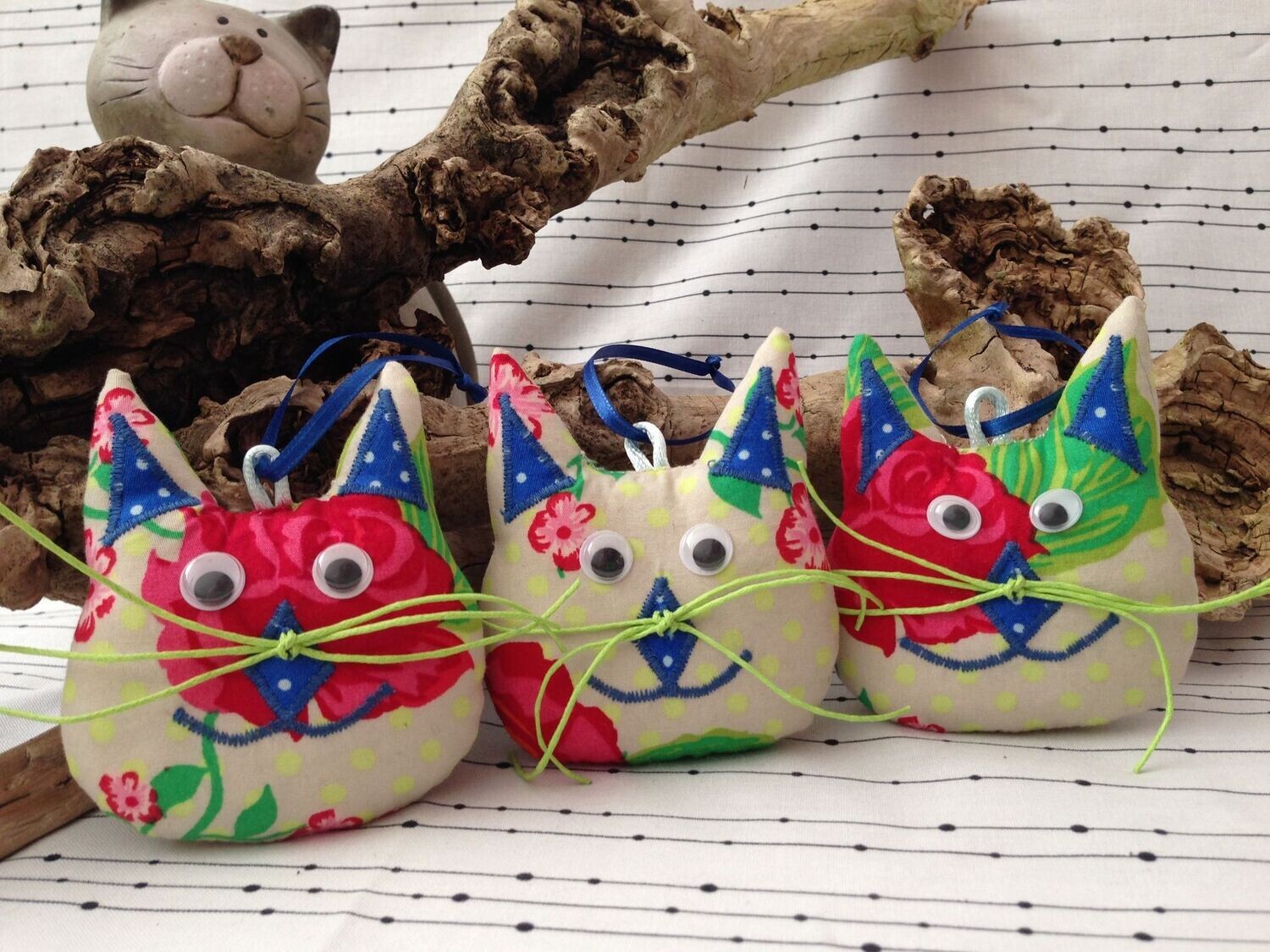 Stoffkatzen 3er-Set beige Rosenmuster - Oleander