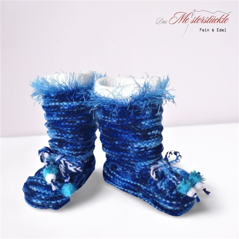 cool baby boots gift for birth blue hand knitted