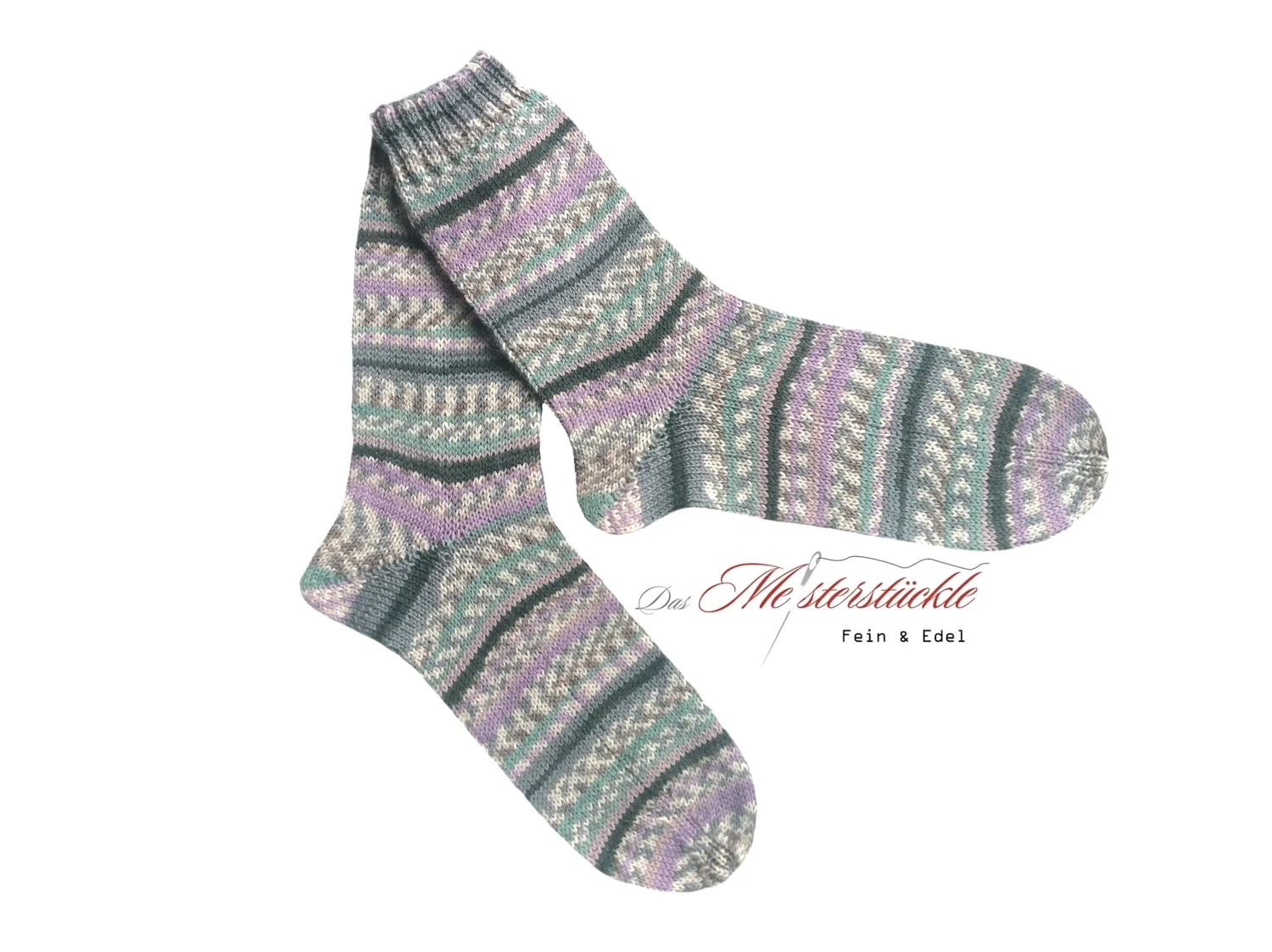 Wollsocken Wunschgröße 36 - 44 selbstgestrickt Stricksocken Norwegermuster grau rosa
