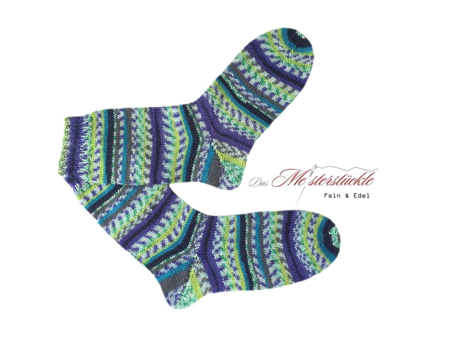 Wollsocken Wunschgröße Größe 36 - 44 selbstgestrickt Stricksocken Norwegermuster grün lila
